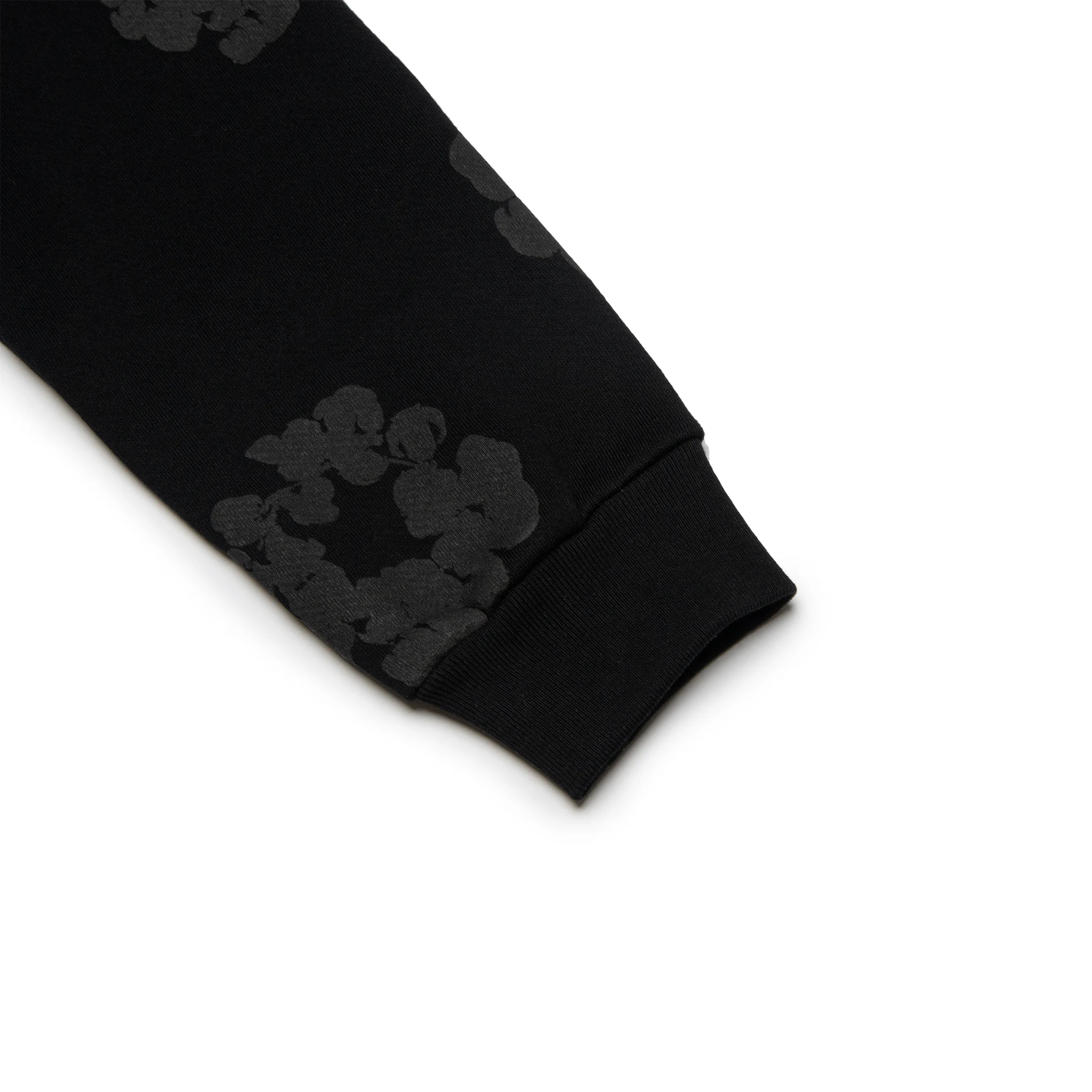 Sleeve view of Denim Tears Cotton Wreath Black Monochrome Hoodie